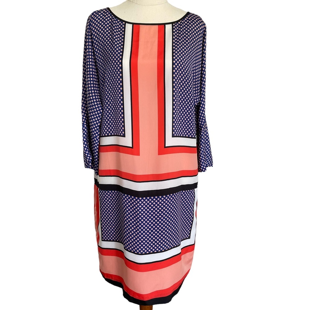COUNTRY ROAD Sz10 blue, red and white 3/4 sleeve dress with zipper details 🥇 - Picture 1 of 10